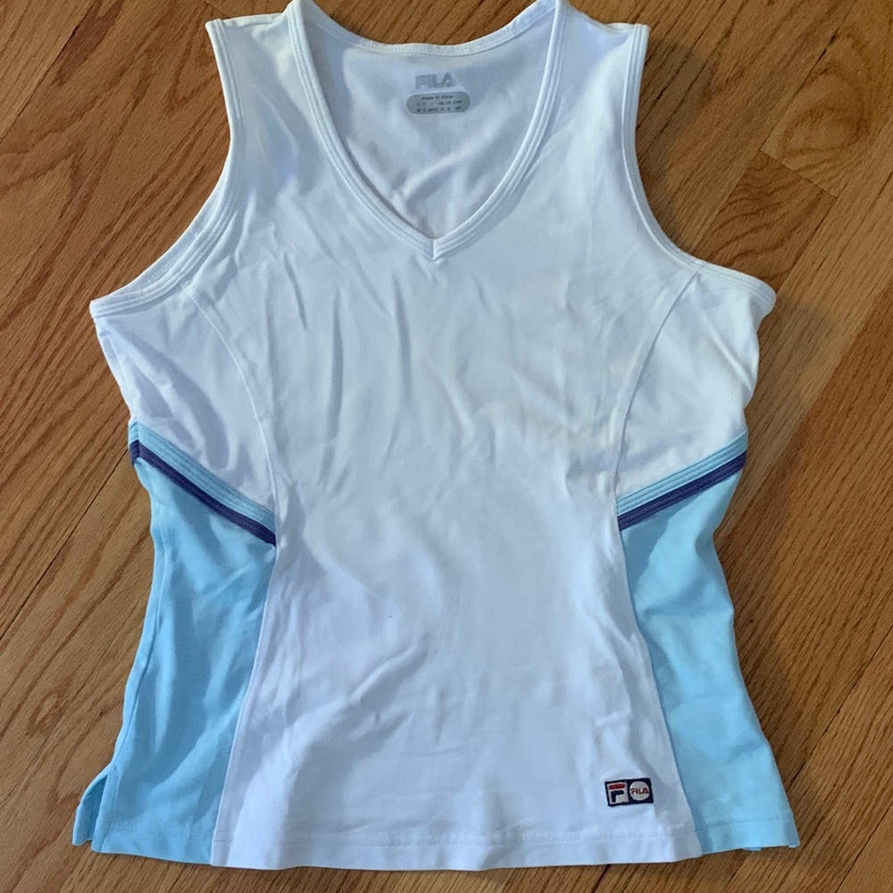 Fila Women's White and Light Blue Tank Top